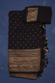 Black Khaddi Georgette Banarasi Saree -  Antique zari - The Handlooms