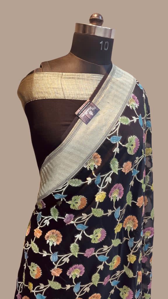 Khaddi Georgette Banarasi Saree - water zari - The Handlooms