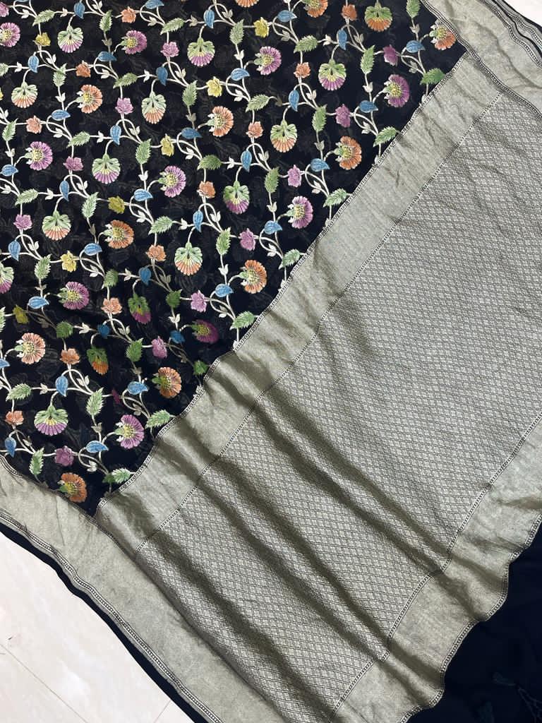 Khaddi Georgette Banarasi Saree - water zari - The Handlooms