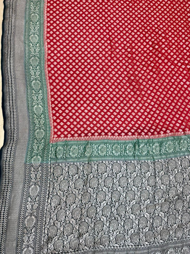 Khaddi Georgette Handloom Banarasi Saree - water zari - The Handlooms