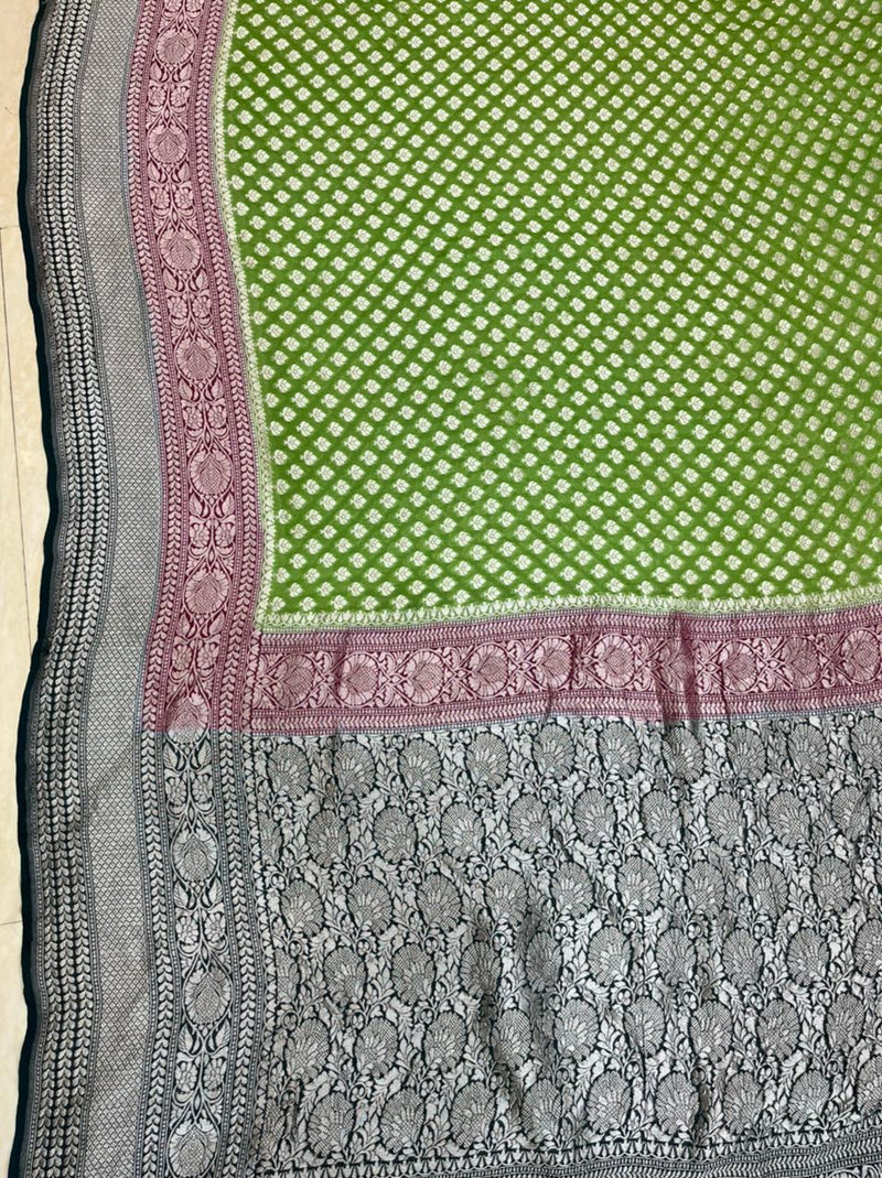 Khaddi Georgette Handloom Banarasi Saree - water zari - The Handlooms