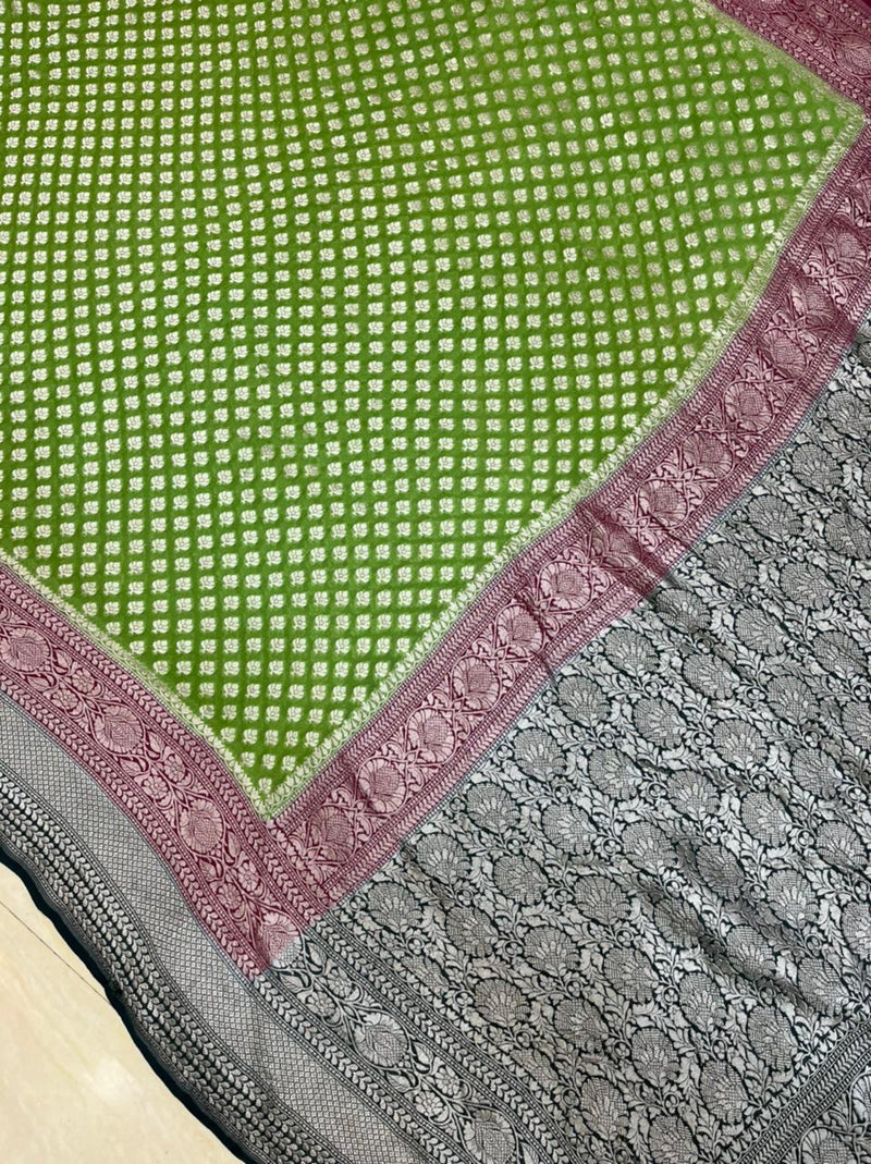 Khaddi Georgette Handloom Banarasi Saree - water zari - The Handlooms