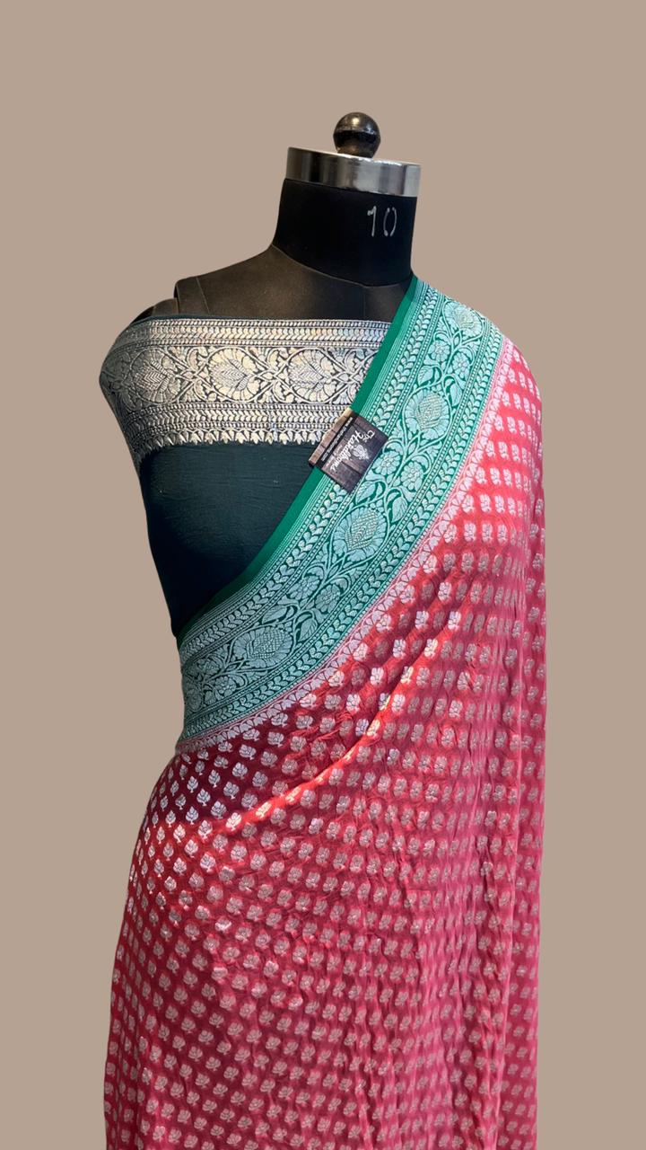 Khaddi Georgette Handloom Banarasi Saree - water zari - The Handlooms