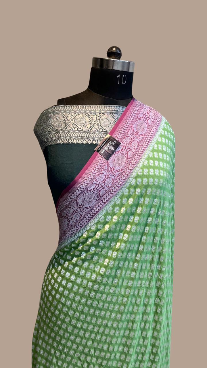 Khaddi Georgette Handloom Banarasi Saree - water zari - The Handlooms