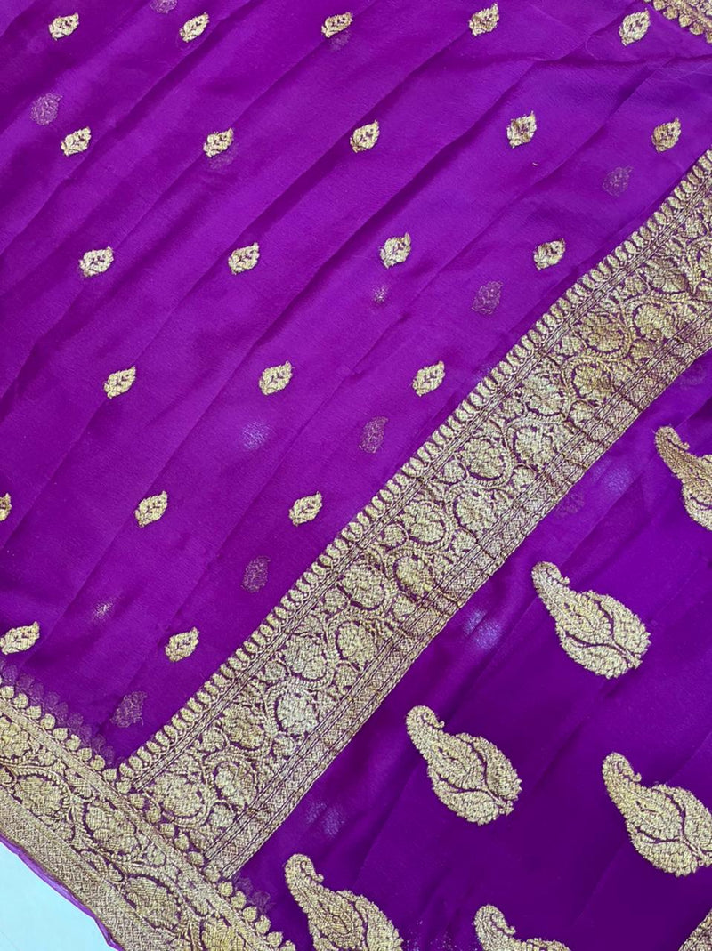 Pure Georgette Banarasi Saree - Antique Zari - The Handlooms