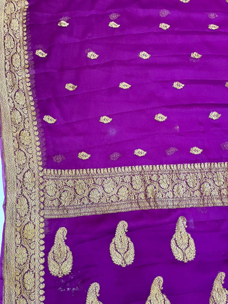 Pure Georgette Banarasi Saree - Antique Zari - The Handlooms