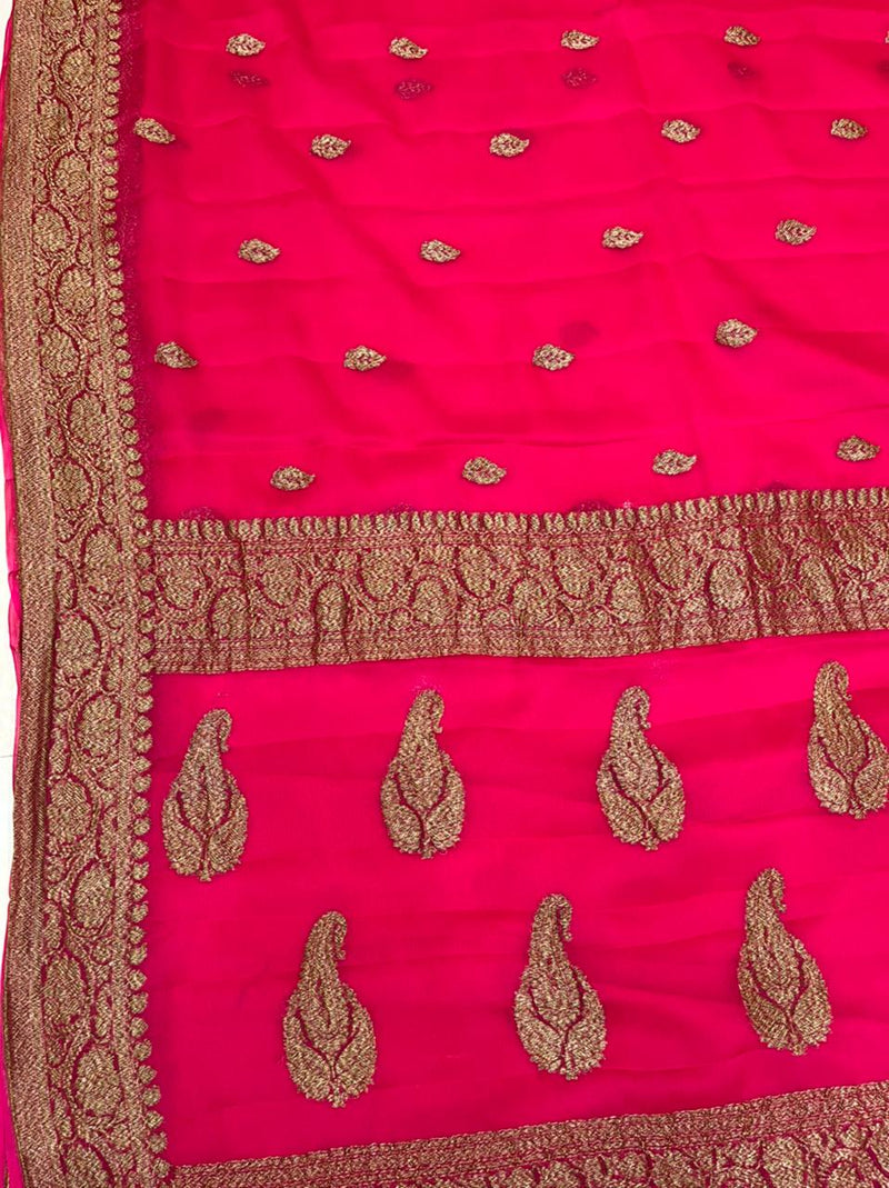Pure Georgette Banarasi Saree - Antique Zari - The Handlooms