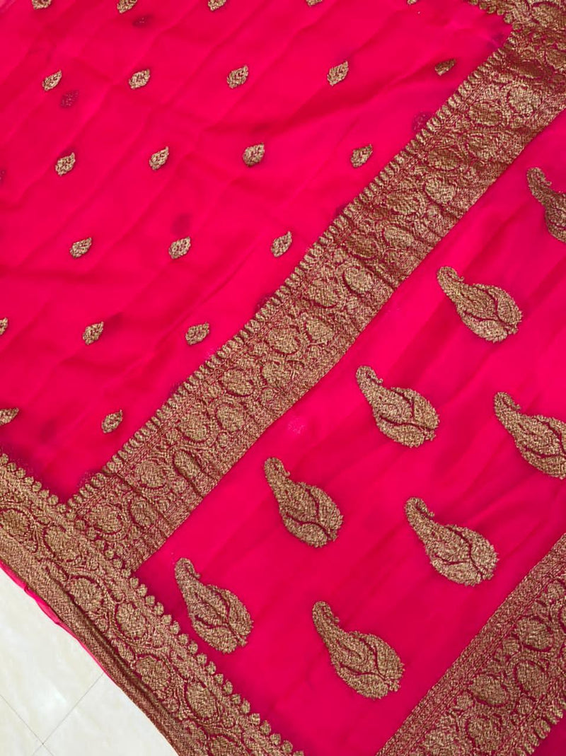 Pure Georgette Banarasi Saree - Antique Zari - The Handlooms