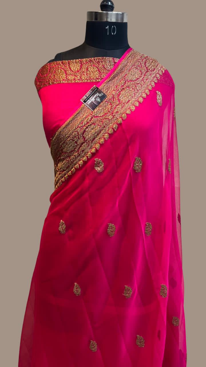 Pure Georgette Banarasi Saree - Antique Zari - The Handlooms