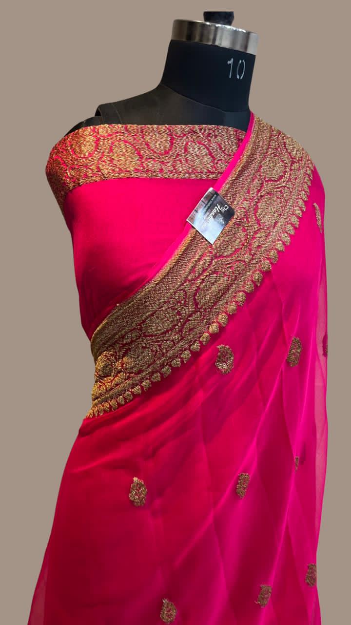 Pure Georgette Banarasi Saree - Antique Zari - The Handlooms