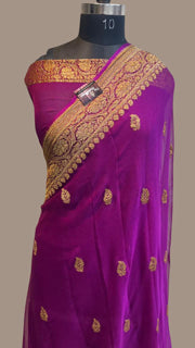 Pure Georgette Banarasi Saree - Antique Zari - The Handlooms
