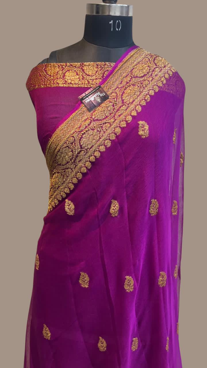 Pure Georgette Banarasi Saree - Antique Zari - The Handlooms