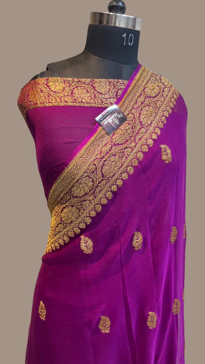 Pure Georgette Banarasi Saree - Antique Zari - The Handlooms