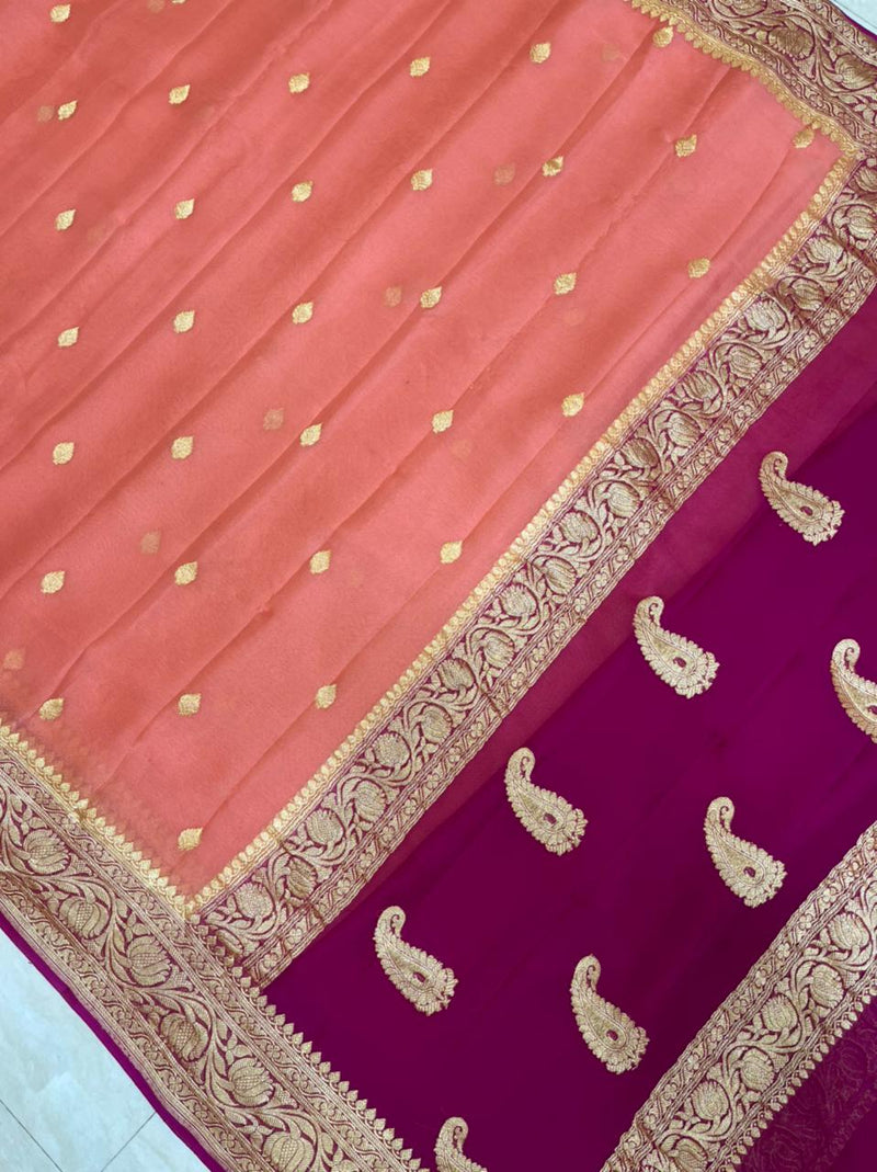 Pure Georgette Handloom Banarasi Saree - gold zari - The Handlooms