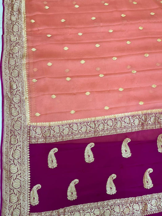 Pure Georgette Handloom Banarasi Saree - gold zari - The Handlooms