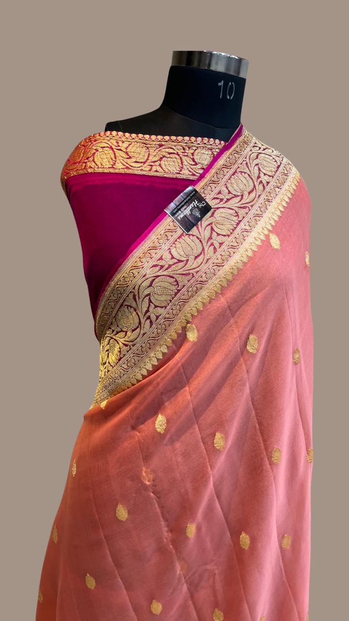 Pure Georgette Handloom Banarasi Saree - gold zari - The Handlooms