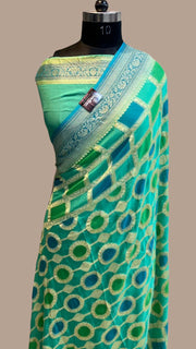 Khaddi Georgette Handloom Banarasi Saree - Gold Zari - The Handlooms