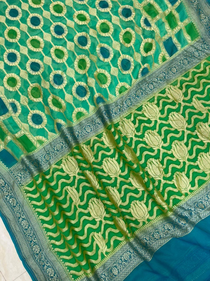 Khaddi Georgette Handloom Banarasi Saree - Gold Zari - The Handlooms