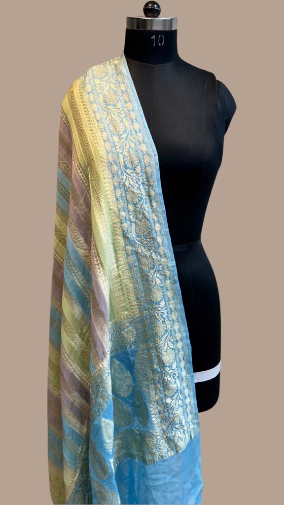 Pure Khaddi Georgette Dupatta - water zari - The Handlooms