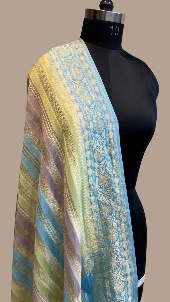 Pure Khaddi Georgette Dupatta - water zari - The Handlooms