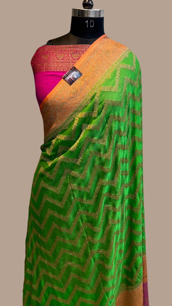 Khaddi Georgette Banarasi Saree -  Antique zari - The Handlooms