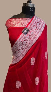 Khaddi Georgette Banarasi Saree - silver zari - The Handlooms