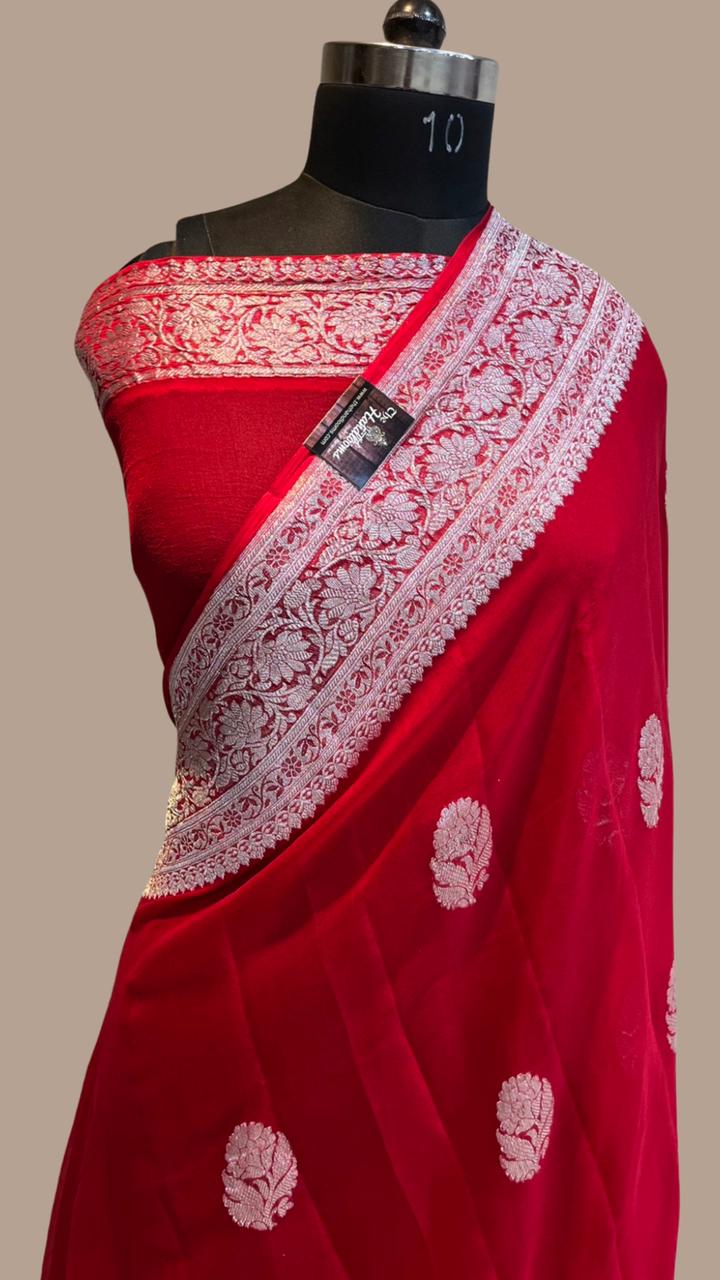 Khaddi Georgette Banarasi Saree - silver zari - The Handlooms