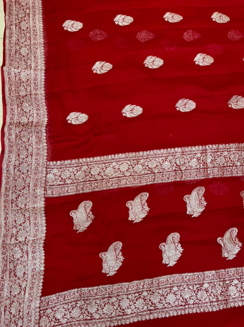 Khaddi Georgette Banarasi Saree - silver zari - The Handlooms