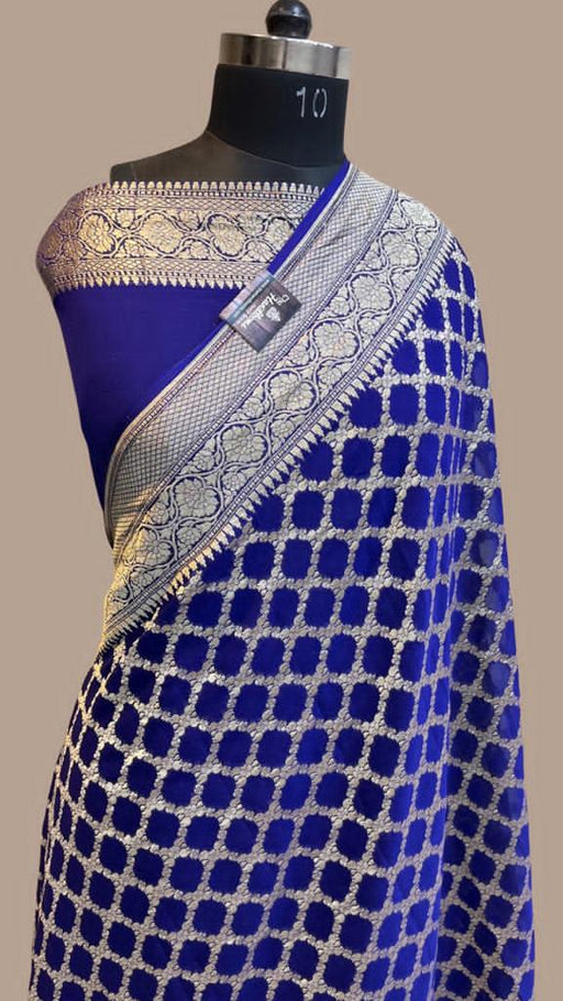 Blue Khaddi Georgette Banarasi Saree - Gold zari - The Handlooms