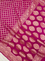 Khaddi Georgette Handloom Banarasi Saree - Gold Zari - The Handlooms