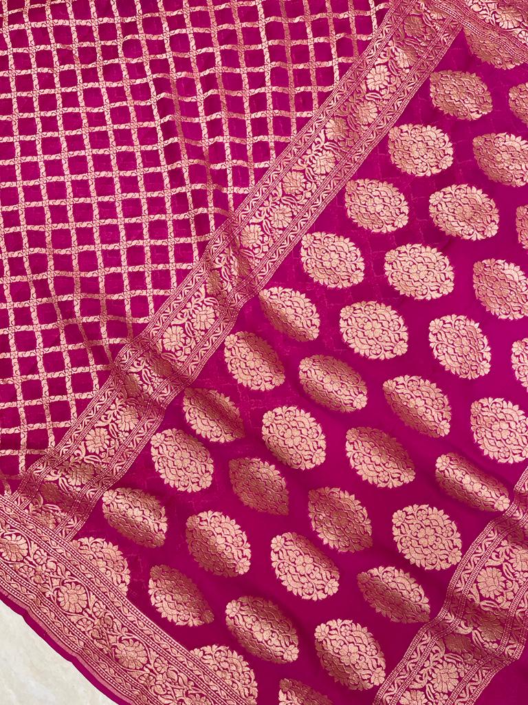 Khaddi Georgette Handloom Banarasi Saree - Gold Zari - The Handlooms
