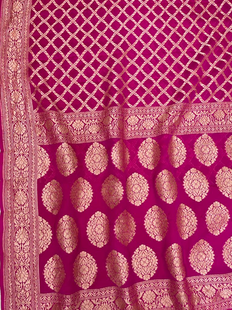 Khaddi Georgette Handloom Banarasi Saree - Gold Zari - The Handlooms
