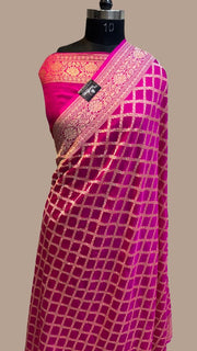 Khaddi Georgette Handloom Banarasi Saree - Gold Zari - The Handlooms