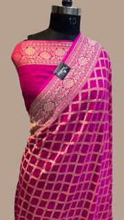 Khaddi Georgette Handloom Banarasi Saree - Gold Zari - The Handlooms