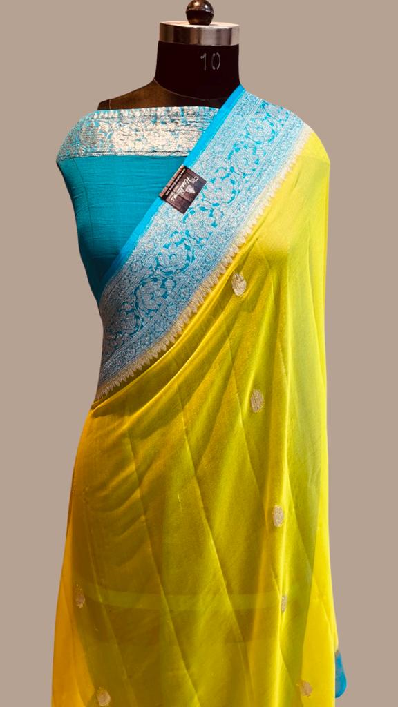 Pure Georgette Banarasi Saree - silver zari - The Handlooms
