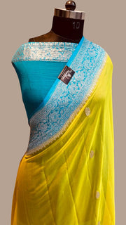 Pure Georgette Banarasi Saree - silver zari - The Handlooms