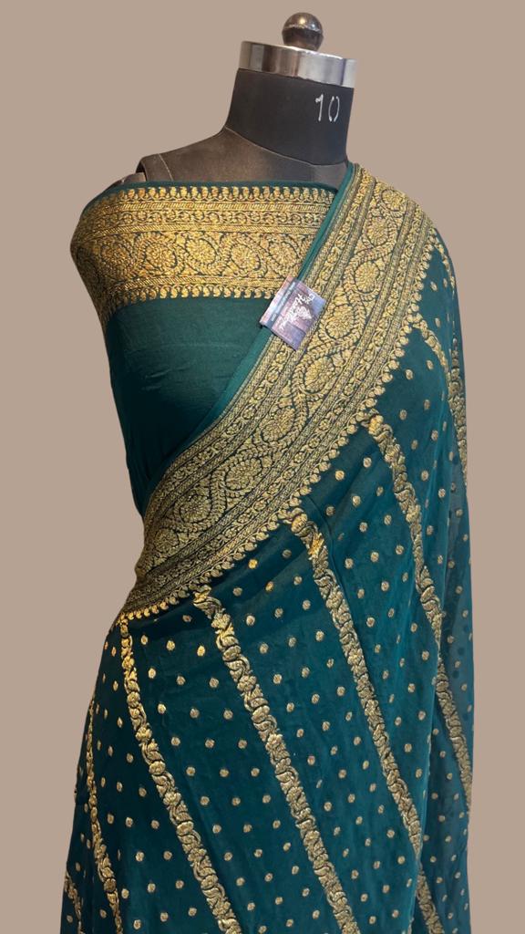 Khaddi Georgette Banarasi Saree -  Antique zari - The Handlooms