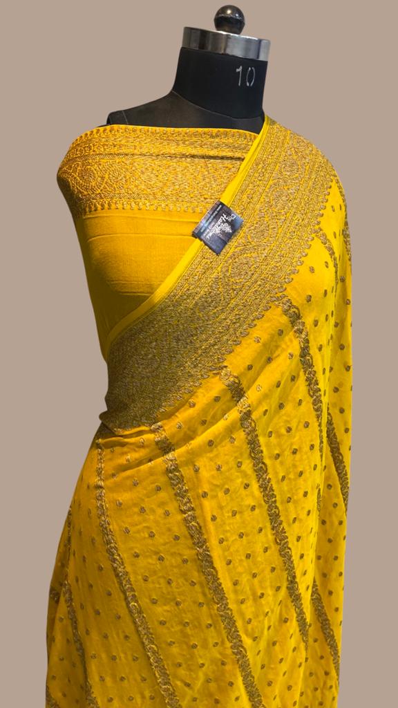 Khaddi Georgette Banarasi Saree -  Antique zari - The Handlooms