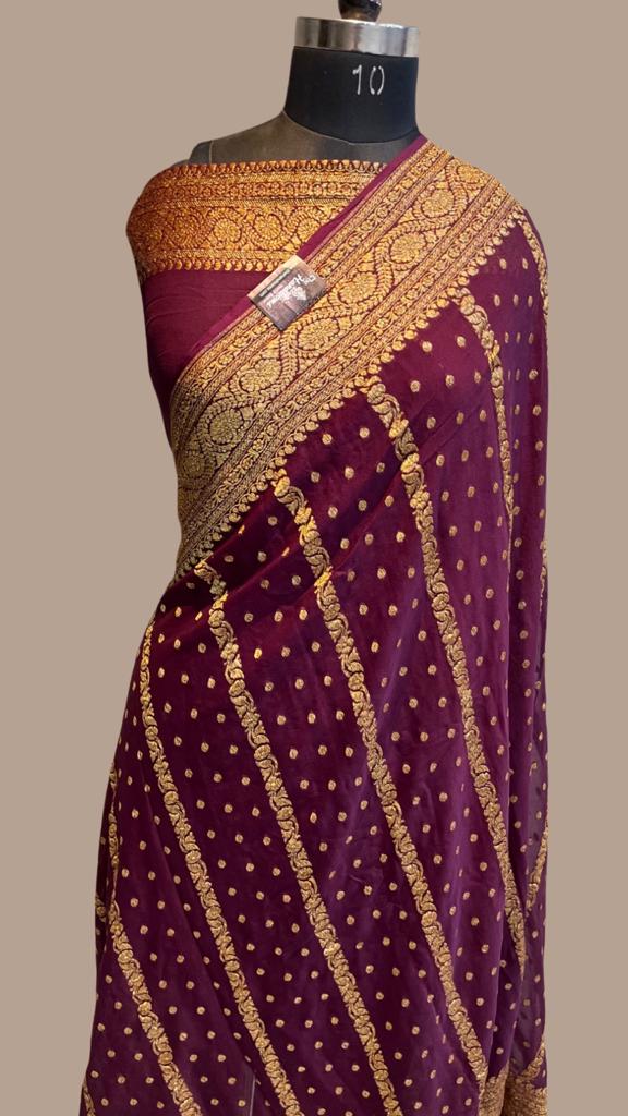Khaddi Georgette Banarasi Saree -  Antique zari - The Handlooms