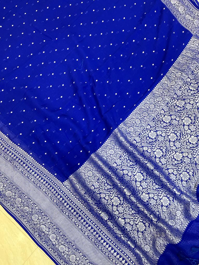 Pure Georgette Banarasi Saree - silver zari - The Handlooms