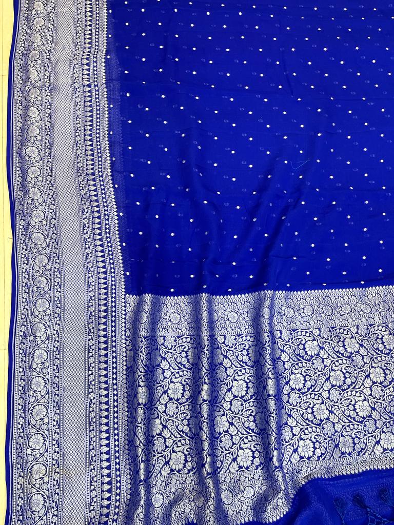 Pure Georgette Banarasi Saree - silver zari - The Handlooms