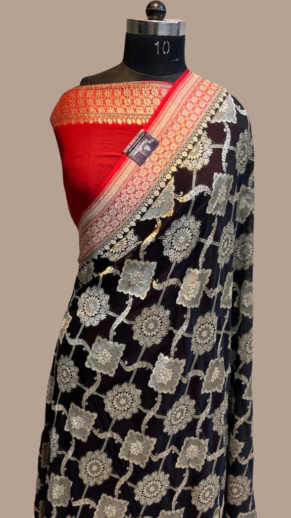 Khaddi Georgette Handloom Banarasi Saree - The Handlooms