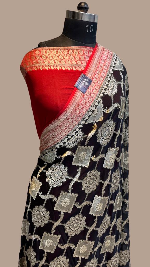 Khaddi Georgette Handloom Banarasi Saree - The Handlooms