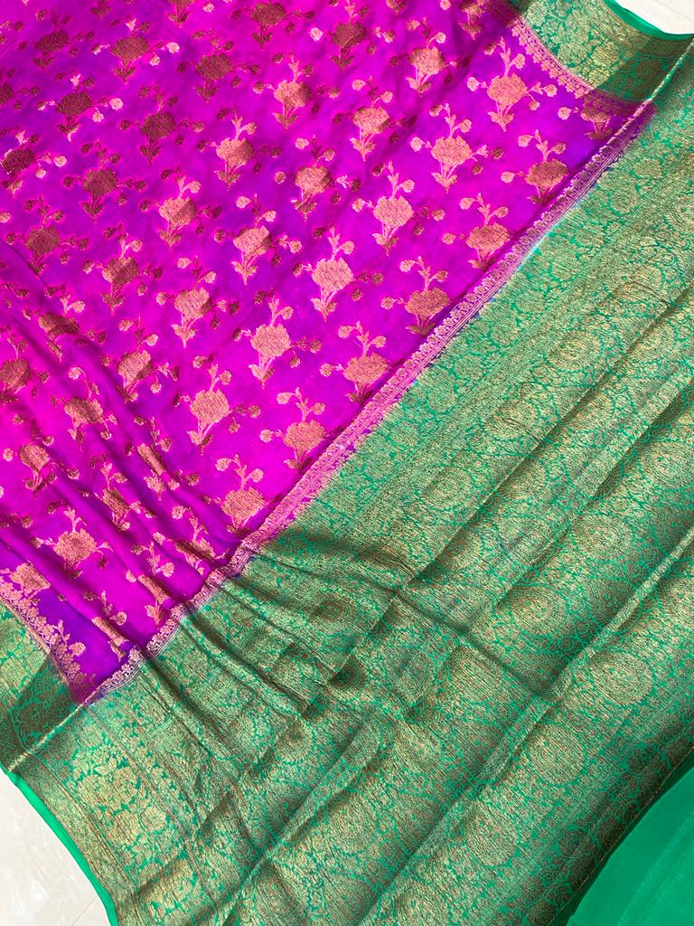 Pure Chiffon Khaddi Banarasi Saree - The Handlooms