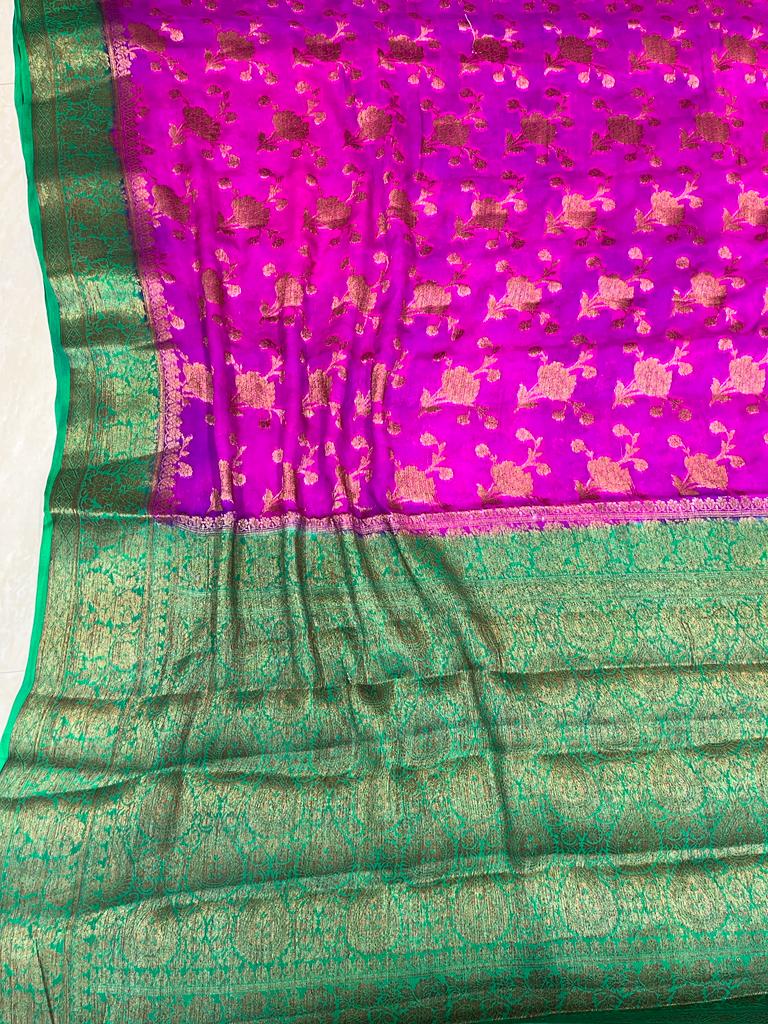 Pure Chiffon Khaddi Banarasi Saree - The Handlooms