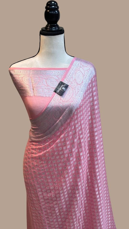 Pink Pure Chiffon Khaddi Banarasi Saree - The Handlooms