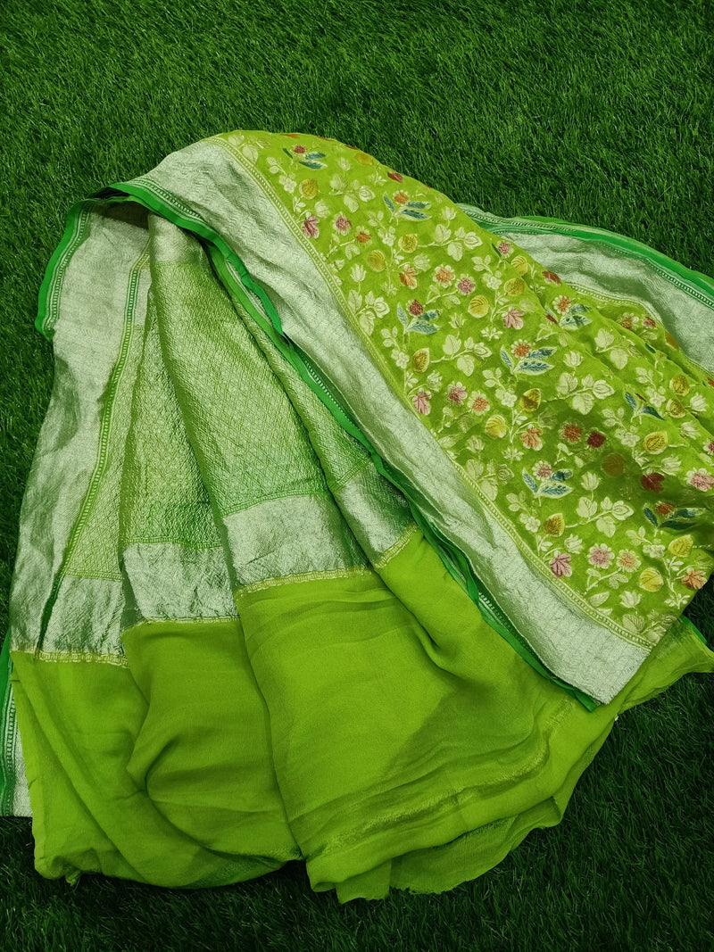 Khaddi Georgette Handloom Banarasi Saree - The Handlooms