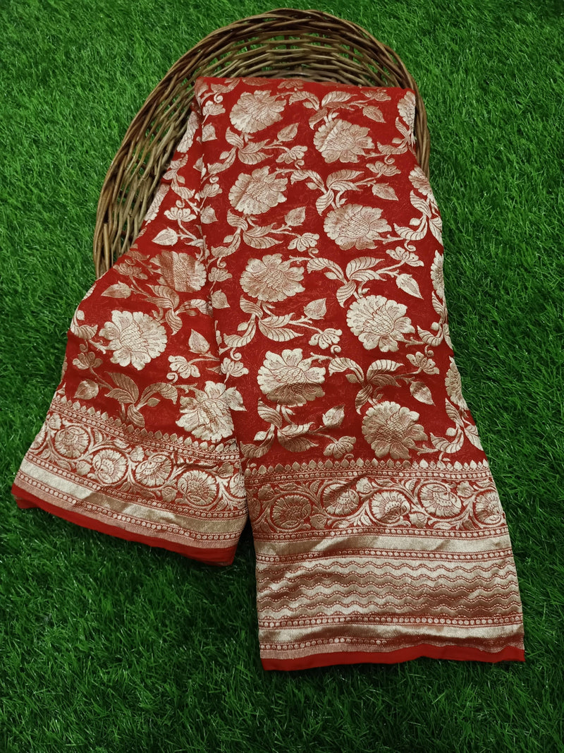 Khaddi Georgette Banarasi Saree - water zari - The Handlooms