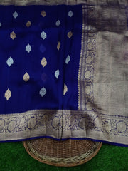Pure Kora Handloom Banarasi Saree - Royal Blue - The Handlooms