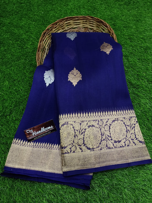 Pure Kora Handloom Banarasi Saree - Royal Blue - The Handlooms